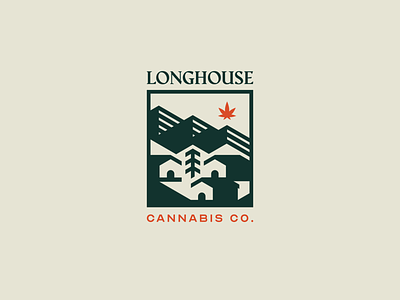 Longhouse Cannabis Brand brand brand identity brand standards branding british columbia cannabis cannabis brand cannabis company cannabis logo dark green forest guidelines icon identity logo mark mountains nature red weed leaf