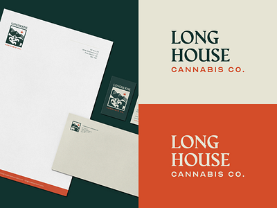 Longhouse Cannabis brand identity brand standards branding cannabis cannabis brand cannabis company dark green forest guidelines icon identity indigenous logo mark mountain nature red texture weed leaf