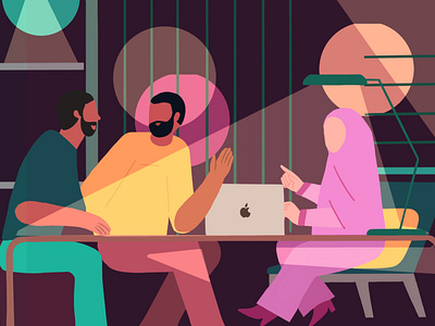 Muslims Doing Office Meeting Together Flat Illustration