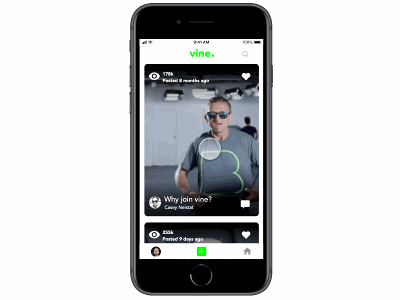 Vine concept prototype actions app application designvine framer like prototype social network vine2