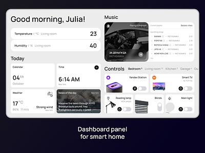 Dashboard panel for smart home