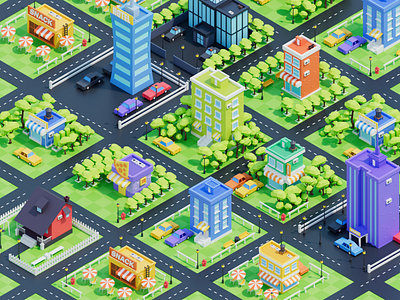 Sim Town 3d color design game illustration