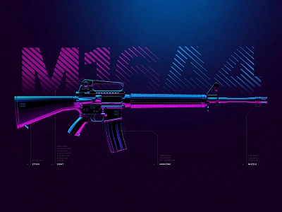 M16A4 - Battleground Weapons Collection - PUBG 3d 4k artwork blue digital art game gaming gun illustration kill m16a4 neon poster print pubg purple rifle shoot wallpaper weapon