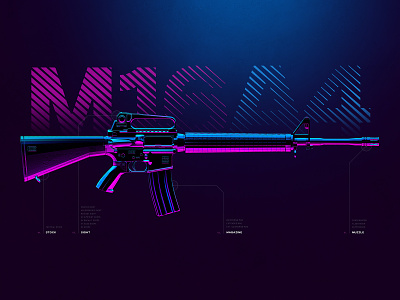 M16A4 - Battleground Weapons Collection - PUBG 3d 4k artwork blue digital art game gaming gun illustration kill m16a4 neon poster print pubg purple rifle shoot wallpaper weapon