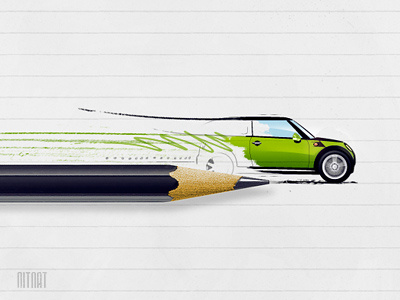 mini artwork car green mini pencil scribble speed