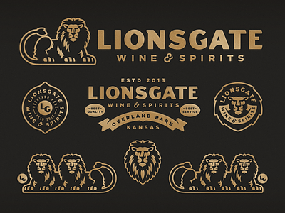 Lionsgate Branding badge banner branding bronze illustration liquor logo mane store typography wine wine glass