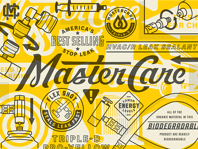 MasterCare Brand arrow badge brand identity branding caution chemical hvac illustration instructional logo script technical tools typography