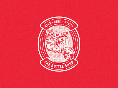 The Bottle Shop Badge beer bottle brand illustration liquor moped scooter shop spirits wine