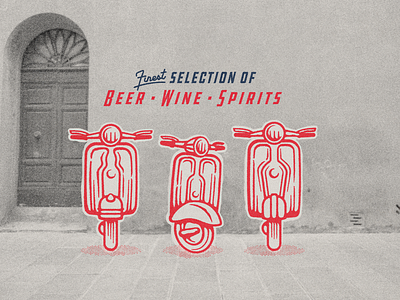 Beer • Wine • Spirits • Mopeds badge beer branding illustration liquor moped spirits store wine