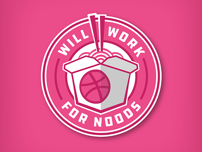WILL WORK FOR NOODS badge chinese dribbble food noodle noods sticker