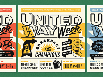 United Way Week Posters arrows badges cake coffee flex illustration posters snacks sun typography yoga