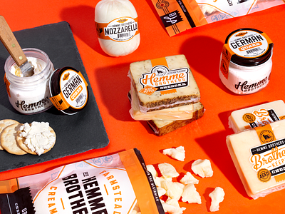 Hemme Brothers Packaging badge branding cheddar cheese farm illustration logo packaging typography
