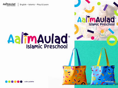 Aalim Aulad Islamic Preschool branding colourful education gradient islam islamic islamicdesign islamiclogo kindergarten logo logodesign malaysia preschool