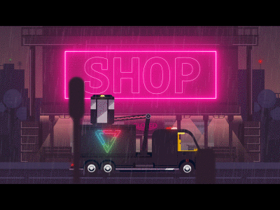 closed shop - night neon (gif) character flat glasses neon rain sad street