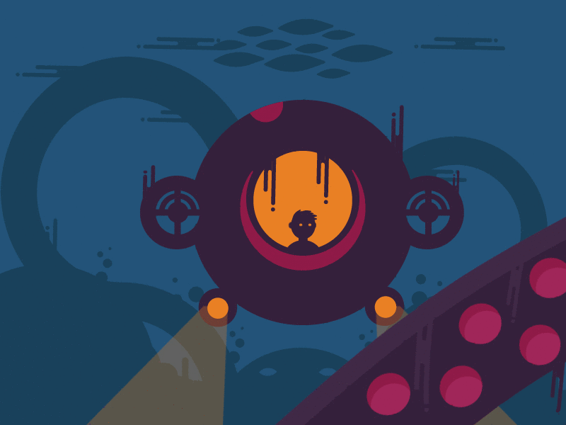 bathyscaphe - deep sea (gif) ae animation deep dish flat gif illustrator kraken natural octopus sea