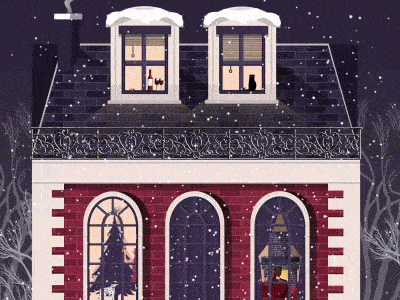 Townhouse (gif) 2d ae animation cartoon design flat home illustrator new year parallax snow townhouse