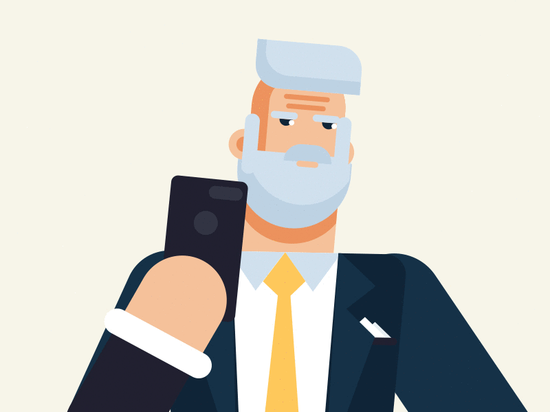 Ejecutivo Personaje / Executive character (gif) ai animation business character flat hand man oldman phone photo selfie