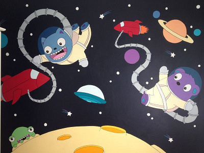 Mural acrylic character commission mural painting planets space wall