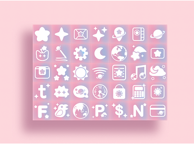 Pastel space themed icons app blue cute design galaxy icon mobile pink purple space stars ui vector