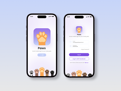 Paws - Pet Social Mobile App app branding design graphic design illustration landingpage logo mobile app ui ui design