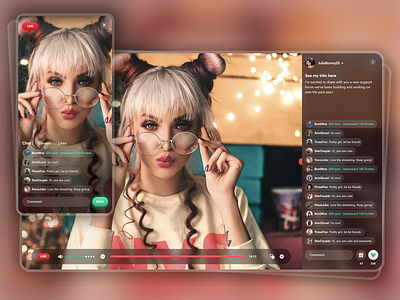 Live stream page app chat chat app girl glass gradient green live livestream mobile pink player stream transparent web