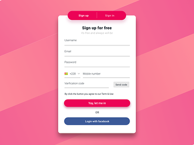 Sign up Modal - DailyUI003 material design modal pink sign in sign up