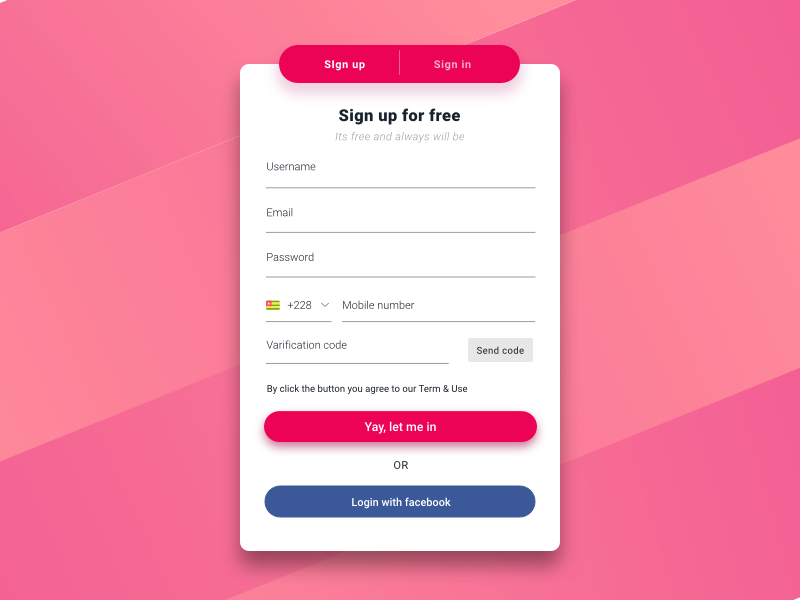 Sign up Modal - DailyUI003 designed by Johan Pettersson. 