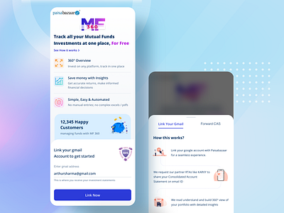 Mutual Funds 360 Landing Page banking banking app business finance app financial fintech fintech app investment landing page mobile mutual fund paisabazaar security steps tracking wealth management