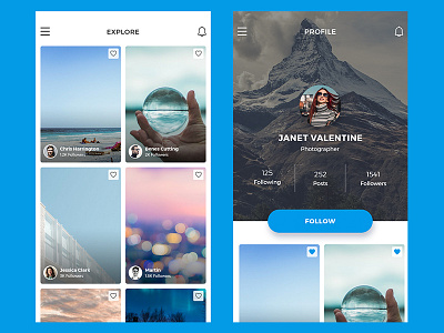 Explore app clean explore favourite ios landing minimalist modern notification photography profile ui