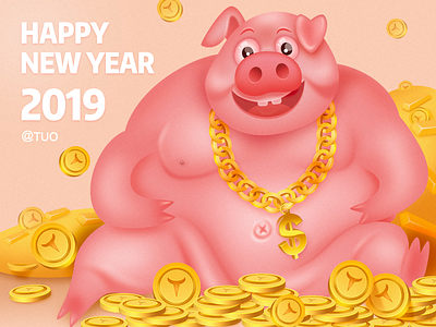 Rich oil 2019 gold gold necklace happy happy new year money pig ui 插图 设计