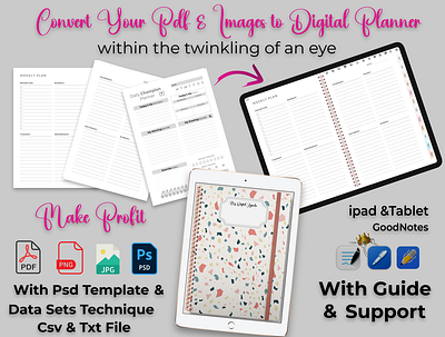 Digital Planner Template Kit - Editable Source Template undated planner