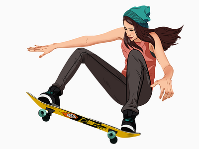 skateboard chick art board drawing ghostrider girl illustration ollie skate skateboardchicks skateboarding sneakers