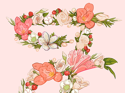F for Flowers art composition digital art drawing flower illustration letter shape