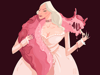 Slug art blond creature digital art drawing dress illustration pet pink slug woman