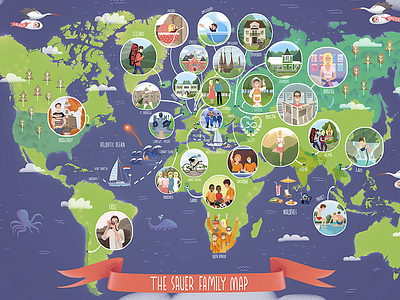 Family Travel Map education family illustration joga journey map ocean sport tourism travel trip world