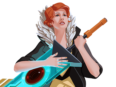 Transistor beautiful character face feathers girl haircut illustration portrait red sword weapon woman