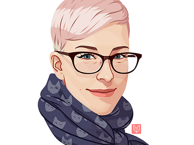 Kali art digital art drawing face girl glasses illustration portrait short hair skarf smile woman