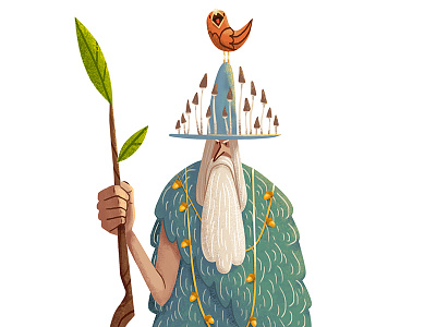 Woodsman art beard bird digital art drawing illustration mushrooms oldman woodsman
