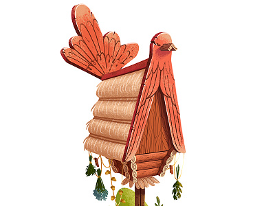 Fairy tail hut art bird concept desing fairy tail house hut illustration