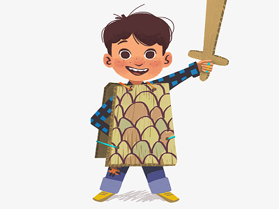 Funny kid art boy child costume design digital art funny illustration kid sword texture