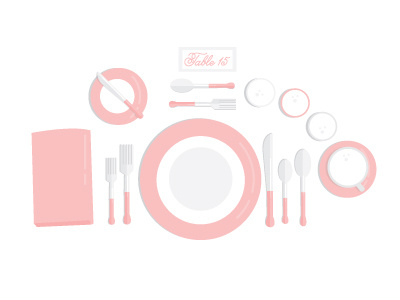 Formal Wedding - Table Setting clean forks glasses illustration knives napkin pink plates shine silverware spoons