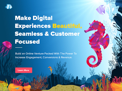 Beautiful Seamless beautiful branding design coral diver digital experiences diving fish icon fatbit focused graphic icon illustration sea horse seaweed underwater vector water wave