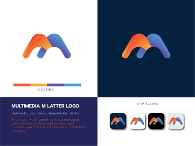 M LATTER MULTIMEDIA LOGO app graphic design latter logo vector