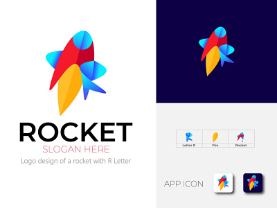 Logo design of a rocket with R Letter branding graphic design logo