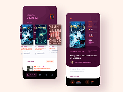 Audiobooks app — Home & Book screens app audio audiobooks book concept kit uix mobile mobileapp ui