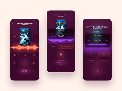 Audiobooks app — Listening & Recording app audio audiobooks concept kit uix mobile mobile app recording ui volume