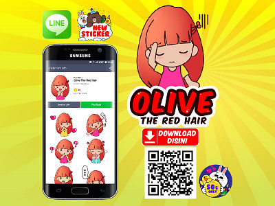 Olive The Red Hair animals cartoon chibi cute emoticon expression fun girl hi linechat ponytailsticker smiley