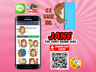 Jane The Easy Going Person animals cartoon chibi cute emoticon expression fun girl hi linechat ponytailsticker smiley