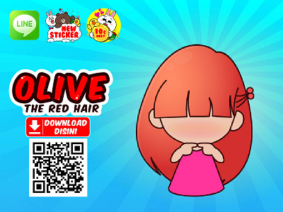 Olive The Red Hair 2 animals cartoon chibi cute emoticon expression fun girl hi linechat ponytailsticker smiley