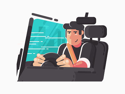 Smart Driving Illustration 2d car driving expression flat design icon illustration interior man people vector website